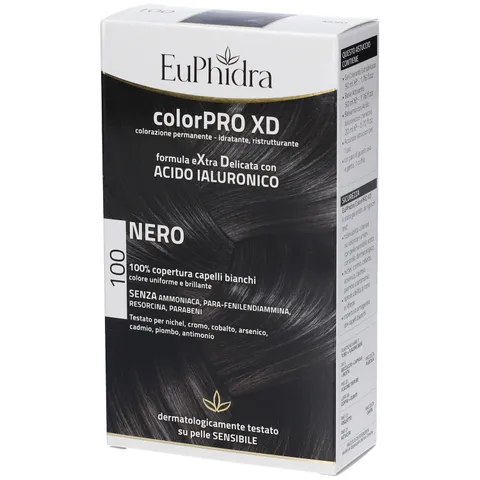Euphidra - ColorPro XD 100, Nero, Colorazione Permanente con Acido Ialuronico, Lascia il