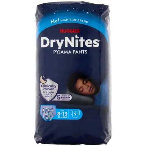 DryNites Mutandine Assorbenti per la Notte per Bambino, 27-57 Kg, Confezione da 9