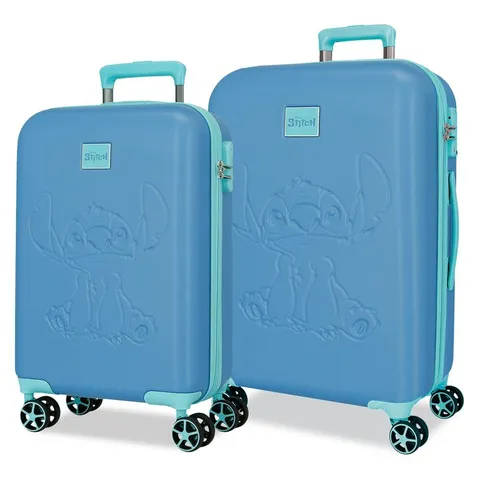 Joumma Disney "In viaggio con Stitch" - Set di valigie blu 55/60 cm, 6,26 kg, lucchetto