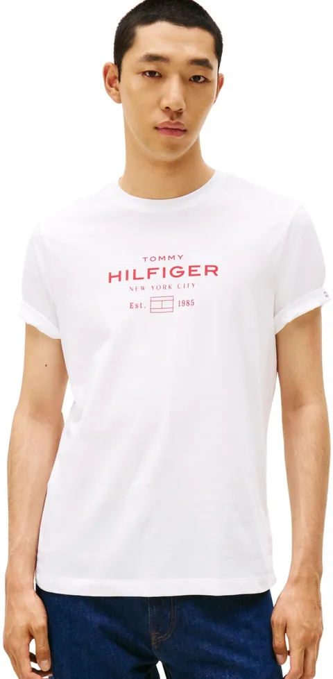 Tommy Hilfiger Uomo T-Shirt Maniche Corte Stack Graphic Tee con Scollo Rotondo, Bianco