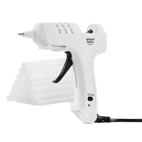 Amazon Basics Kit per pistola per colla a caldo con 30 bastoncini di colla, 20 W, Presa