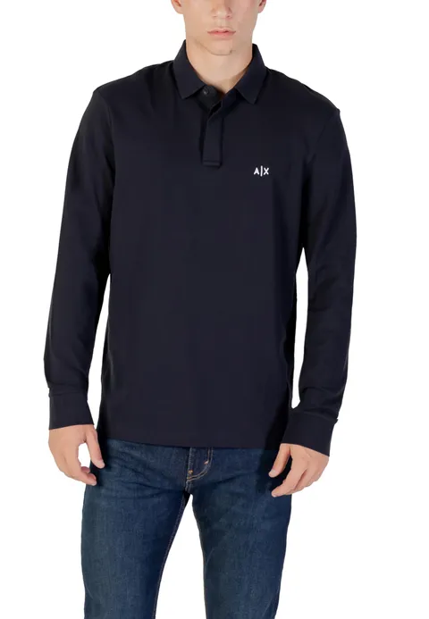 Armani Exchange Polo da Uomo Essential, a Maniche Lunghe, con monogramma Laterale, Blu