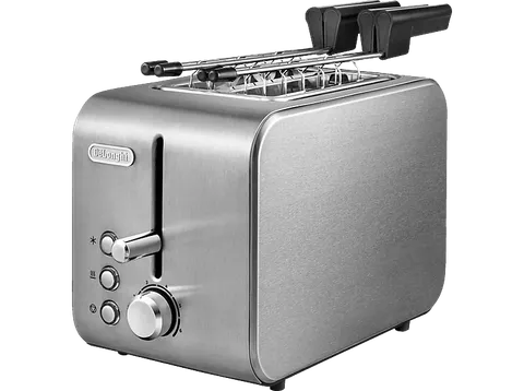 De'Longhi CTX2203.S Tostapane con Pinze, Controllo Progressivo del Grado di Tostatura, 3 funzioni, Cassetto Raccoglibriciole, Piedini Antiscivolo, Potenza 550 Watt, Plastica, SILVER