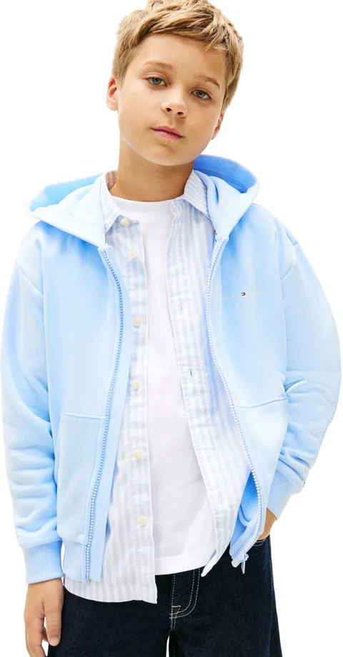 Tommy Hilfiger Bambini Unisex Felpa con Cappuccio e Zip Mini Corp e Orlo in Maglia a