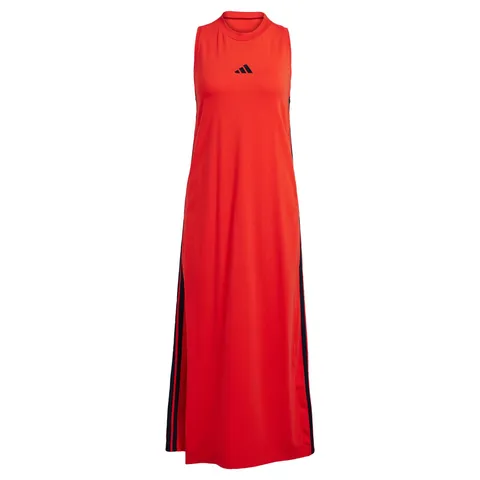 adidas Donna Essentials 3-Stripes Long Racerback Dress, Pure Ruby/Black, XS
