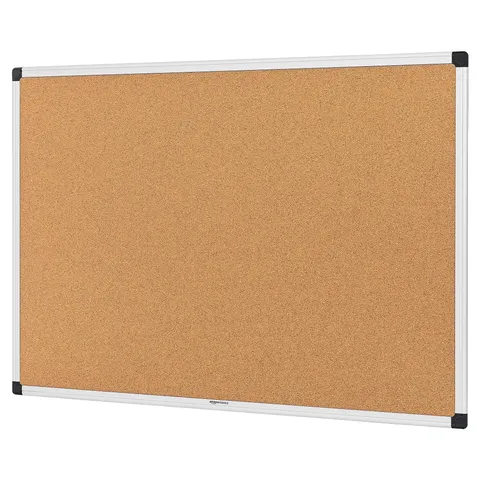 Amazon Basics Rettangolare Bacheca in sughero, con cornice in alluminio, Argento, 90 x 60