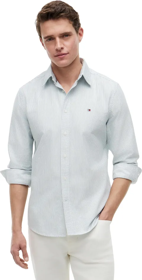 Tommy Hilfiger Heritage Oxford Stripe RF Shirt Mw0mw36238 Camicia L/S, Verde (Nuovo