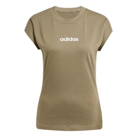 adidas Donna Essentials Linear Cotton Shirt, Olive Strata/White, S
