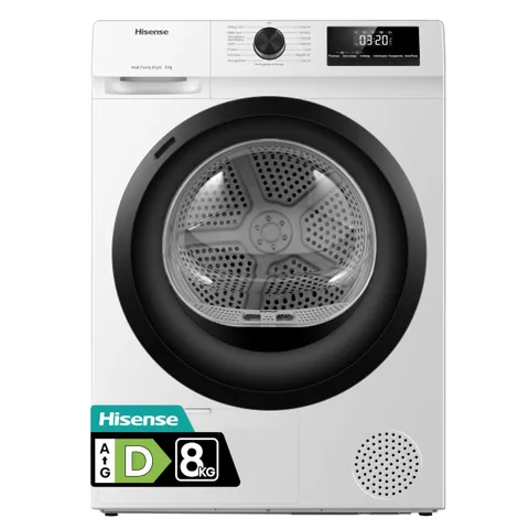 Hisense DHQE800BW2 Asciugatrice A Pompa Di Calore, 8 Kg, Classe D, Oblò Nero, Big