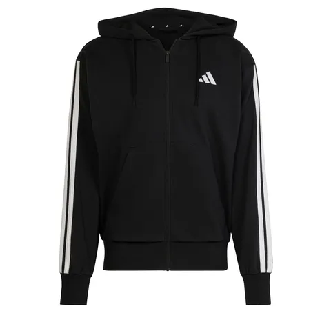 adidas Uomo Essential Three Stripes French Terry Fullzip Hoodie Sweatshirt, Black/White, L