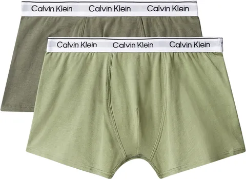 Calvin Klein Confezione da 2 Boxer da Ragazzo con Logo in Vita, Verde