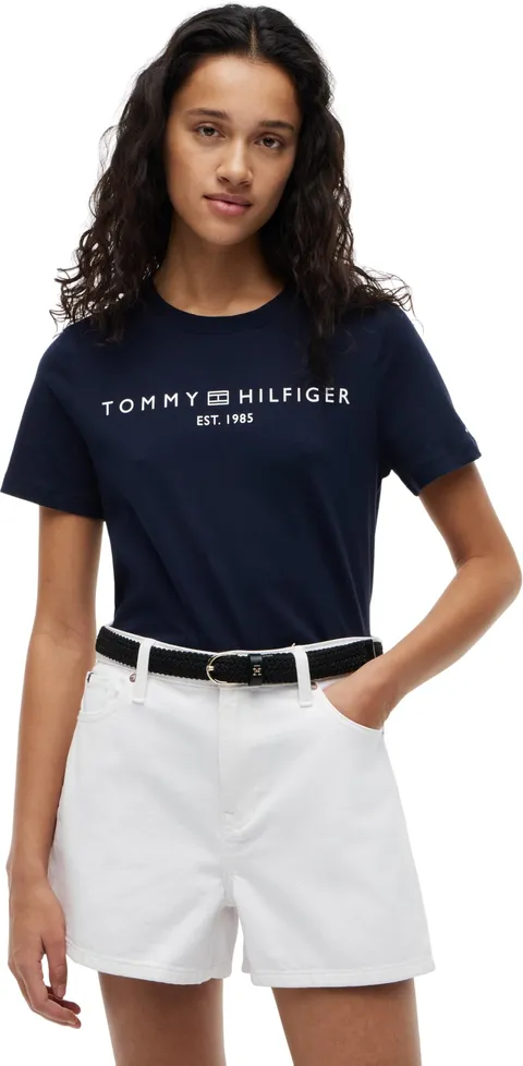 Tommy Hilfiger T-Shirt Maniche Corte Donna Scollo Rotondo, Blu (Dark Night Navy), M