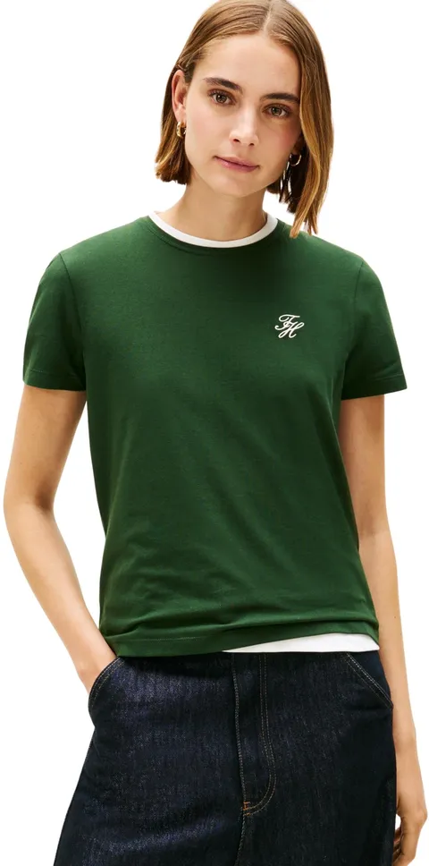 Tommy Hilfiger Maglietta da Donna TH Script Reg C-NK SS Tee WW0WW47809 S/S, Verde