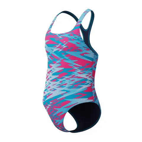 Speedo Hyperboom Print Medalist One Piece Costume da Bagno per Bambina, Blu, 8 Anni