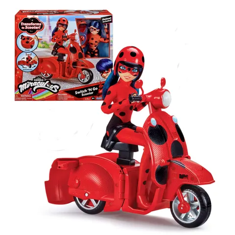 Bandai - Miraculous - Scooter Miraculous Switch'n Go + Bambola inclusa Ladybug Lucky