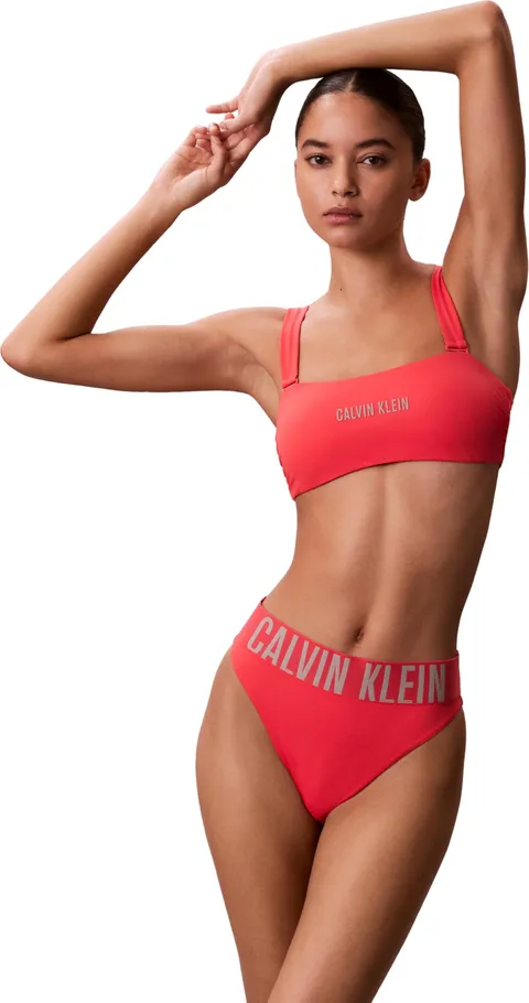 Calvin Klein Donna Slip Bikini Brazilian con Fascia con Logo, Rosa (Punch Pink), L
