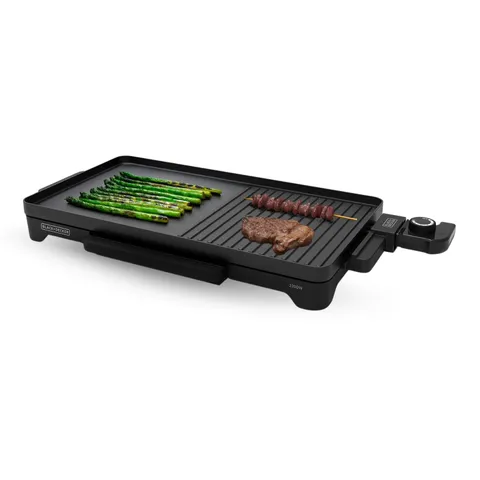 Black+Decker BXGB2200E - Piastra e Grill da Tavolo 2200W | Superficie 49x27 cm | Vassoio