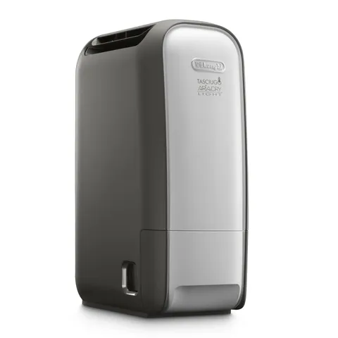 De'Longhi Tasciugo AriaDry Light - Deumidificatore Casa Portatile, Tecnologia Zeolite e Ionizzatore, 7.5L/Giorno, Asciugabiancheria, Antimuffa, Silenzioso, Funzione Swing, Timer, Grigio (DNS80)