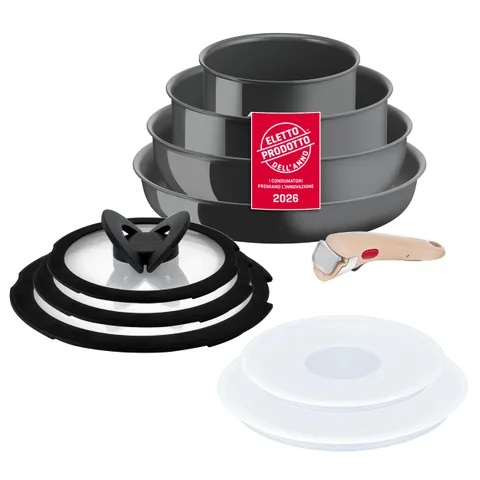 Lagostina Ingenio Vivissima, Set 10 Pezzi in Ceramica Antiaderente con Manico Rimovibile