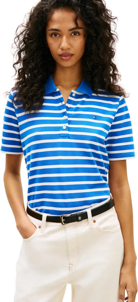 Tommy Hilfiger Donna Maglietta Polo Maniche Corte 1985 Pique Regular Fit, Blu (Breton STP Blue Orbit/Ecru), XL