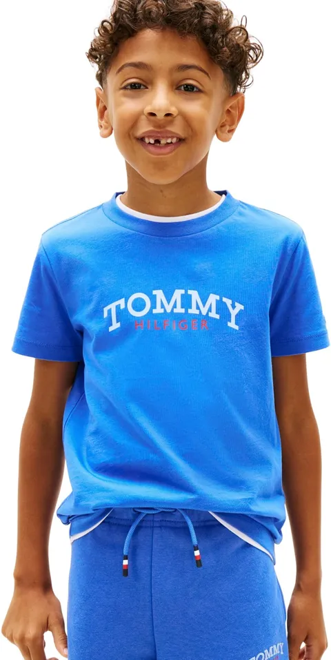 Tommy Hilfiger Bambino T-Shirt Maniche Monogram Graphic in Cotone, Blu (Empire Blue), 7 Anni