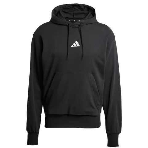 adidas Uomo Essentials Feelcozy French Terry Hoodie Sweatshirt, Black/White, L