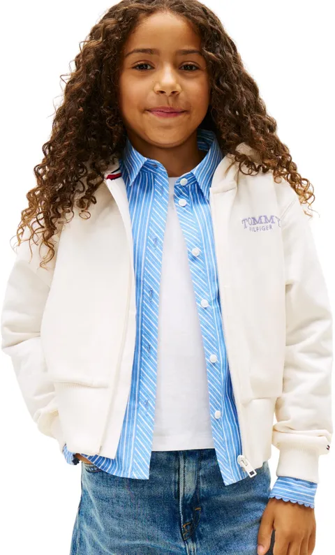 Tommy Hilfiger Bambina Felpa con Cappuccio e Zip e Logo sul Dorso, Avorio (Ancient