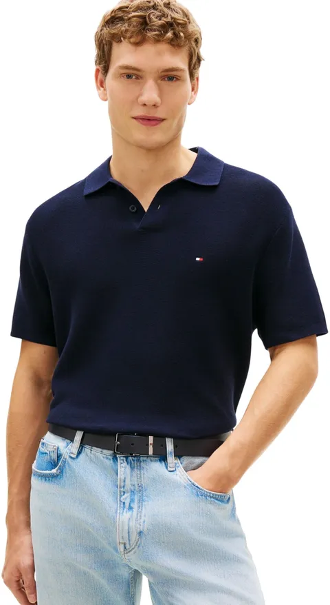 Tommy Hilfiger Uomo Maglietta Polo Maniche Corte Cool Touch Structure Relaxed Fit, Blu