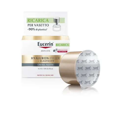 Eucerin Hyaluron-Filler + Elasticity Refill Crema Viso Notte 50 ml, Ricarica di crema