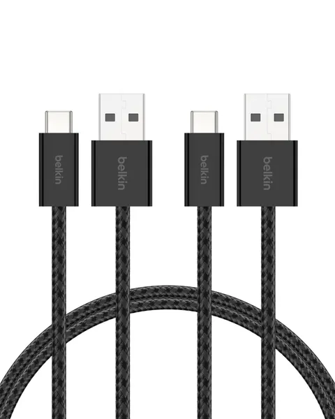 Belkin Confezione da 2 cavi intrecciati da USB-A a USB-C da 1,5 m, 15 W, cavo flessibile