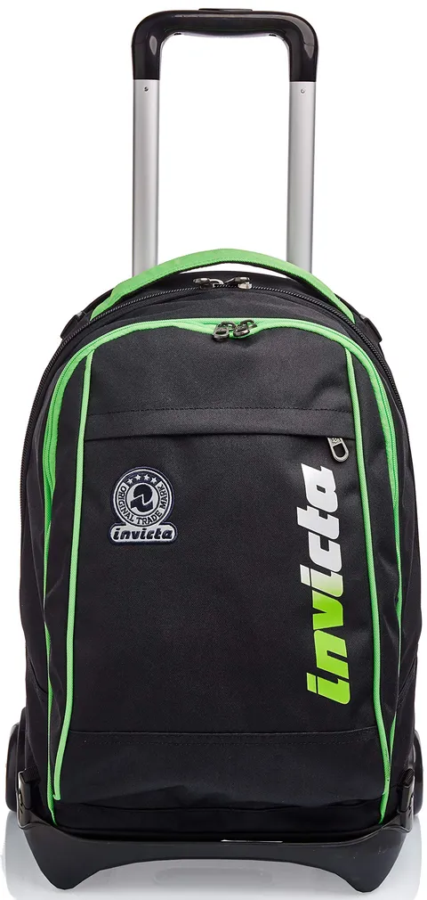 Invicta Trolley Scuola Tech, Nero Verde, Kupang, 3 in 1, Triplo Uso, Zaino Con Carrello