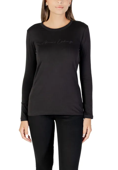Armani Exchange Maglietta da Donna a Maniche Lunghe, con Logo Grande, Colore Nero, XS