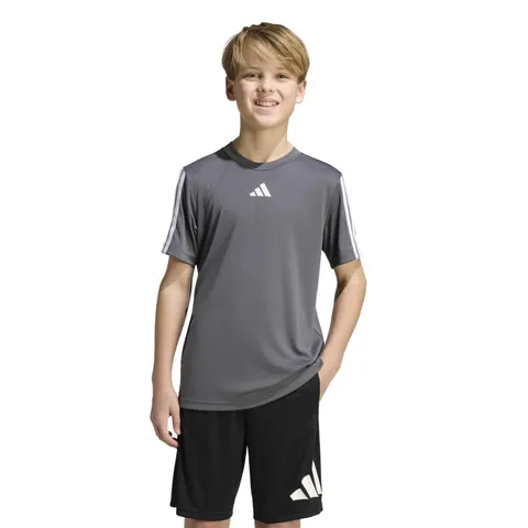 adidas Bambini e Ragazzi Train Essentials 3-Stripes Shirt, Grey Five/White, 9-10 Years