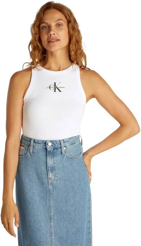 Calvin Klein Donna Canotta Monologo Rib Skinny Fit, Bianco (Brilliant White), XXXL