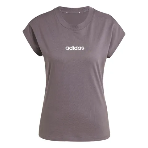 adidas Donna Essentials Linear Cotton Shirt, Grey Strata/White, L