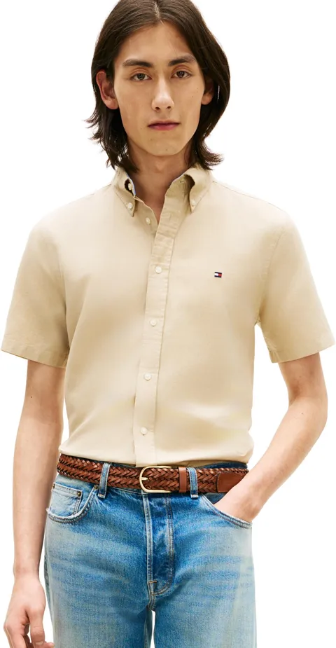Tommy Hilfiger Uomo Cl Misto Lino Solido SS RF SHT MW0MW42450, Cachi, XXL