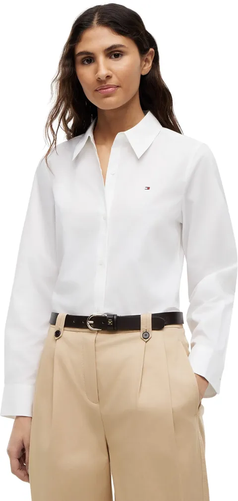 Tommy Hilfiger Donna Camicia Poplin Regular con Colletto a Punta, Bianco (TH Optic