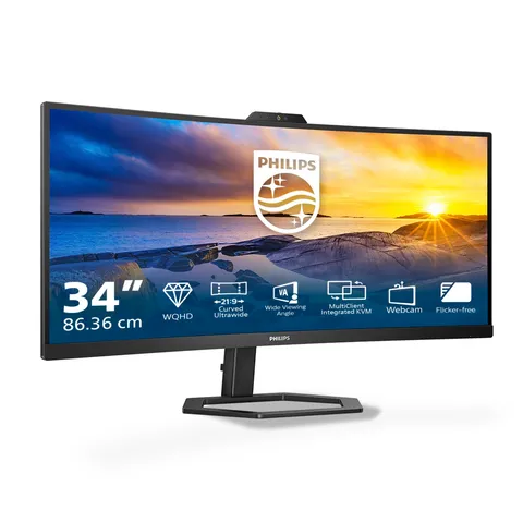 Philips 34E1C5600AM - Monitor curvo WQHD da 34 pollici, webcam, regolabile in altezza