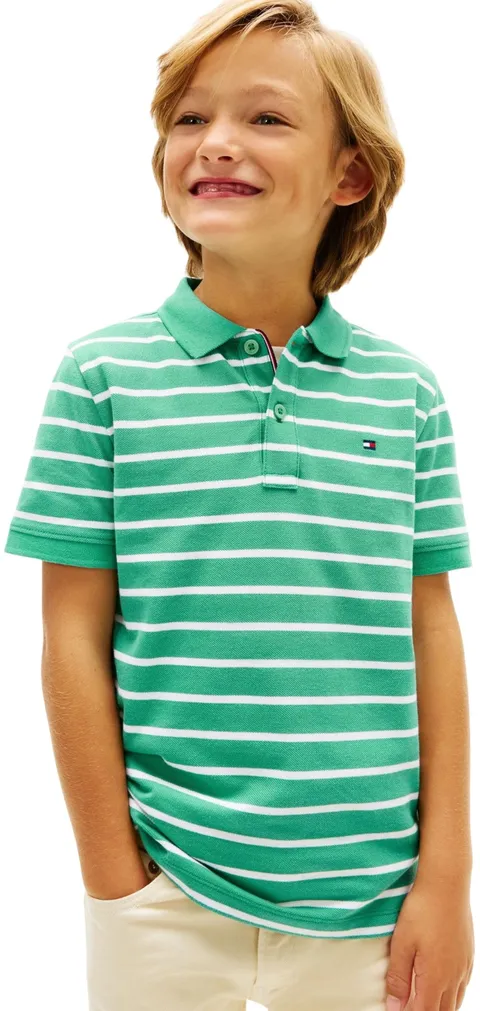 Tommy Hilfiger Polo da Ragazzo Flag SS KB0KB09103 Polo Verde (Bahama Green Stripe), 4 Anni
