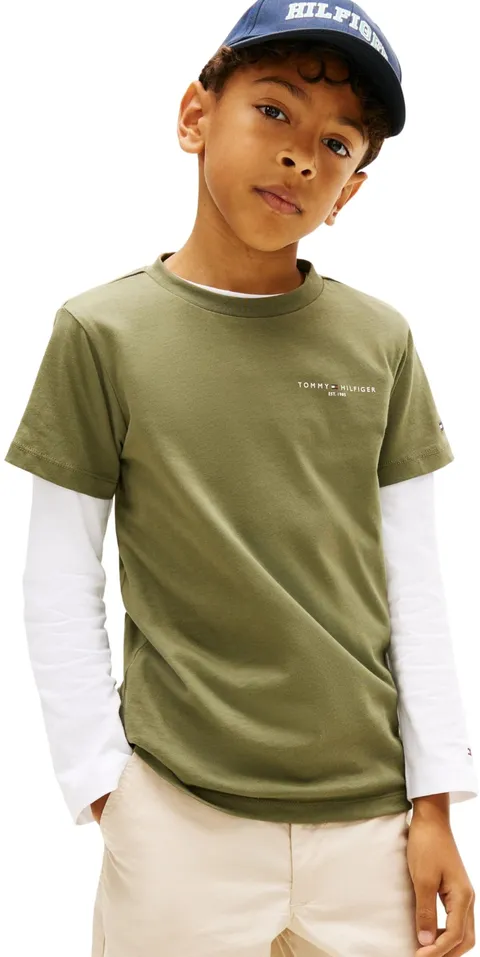 Tommy Hilfiger Bambini Unisex T-Shirt Maniche Corte Mini in Cotone, Verde (Battle Green)