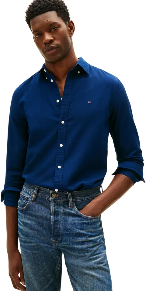 Tommy Hilfiger Camicia da Uomo Flex Dobby SF MW0MW41684 L/S, Blu, XXL, Blu (Carbon Navy)