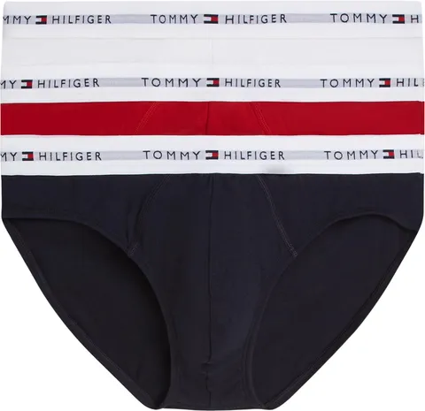 Tommy Hilfiger Slip da Uomo 3P UM0UM03875, Rosso (TH Wht/Med Red/Dsrt Sky), S