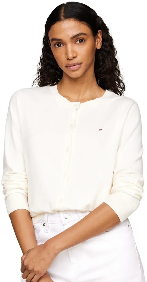 Tommy Hilfiger Donna Cardigan Jersey Stitch Elegante, Avorio (Ivory Petal), XXS