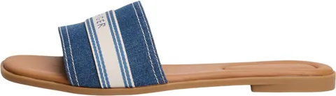 Tommy Hilfiger Donna Sandali Flat Mule Webbing con Fascetta in Tessuto, Blu (Denim), 40