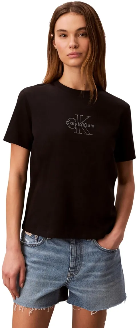 Calvin Klein Donna T-Shirt Maniche Corte Classic Monologo con Scollo Rotondo, Nero