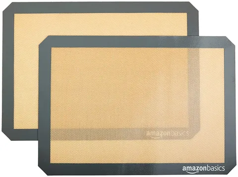 Amazon Basics Rettangolare Tappetini da forno in silicone, confezione da 2, Beige/Grigio