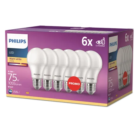 Philips LED Lampadina E27 75W equivalente 2700K (6pz)