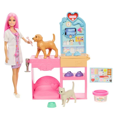 Barbie - Clinica Veterinaria di Pronto Soccorso, set con bambola dai capelli rosa
