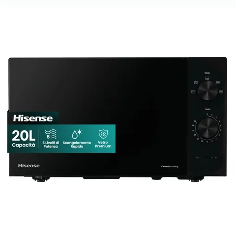 Hisense H20MOBP1 Forno a Microonde, Nero con Manopole, Capacità 20 litri, 5 Livelli di