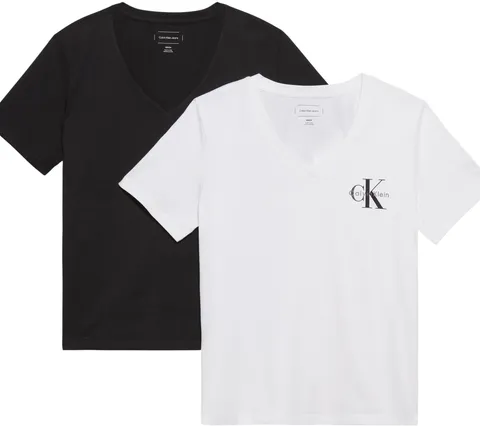 Calvin Klein Donna T-Shirt Maniche Corte Confezione da 2 Logo Tee con Scollo a V, Multicolore (Black/Brilliant White), XL